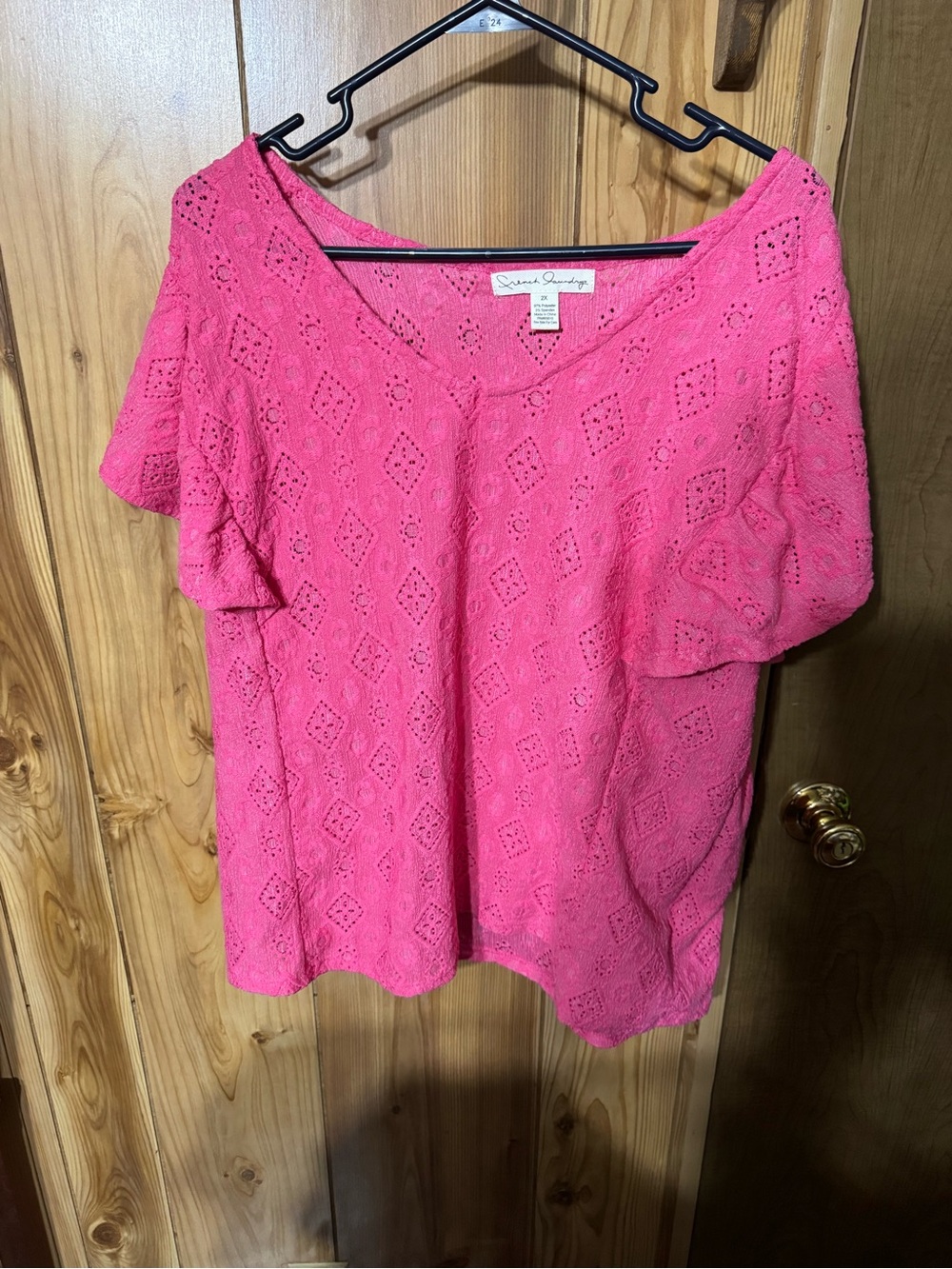 French Laundry Hot Pink Eyelet Short Sleeve Blouse